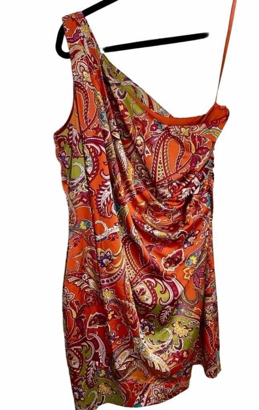 Lauren Ralph Lauren Paisley One Shoulder Midi Dress Size 14